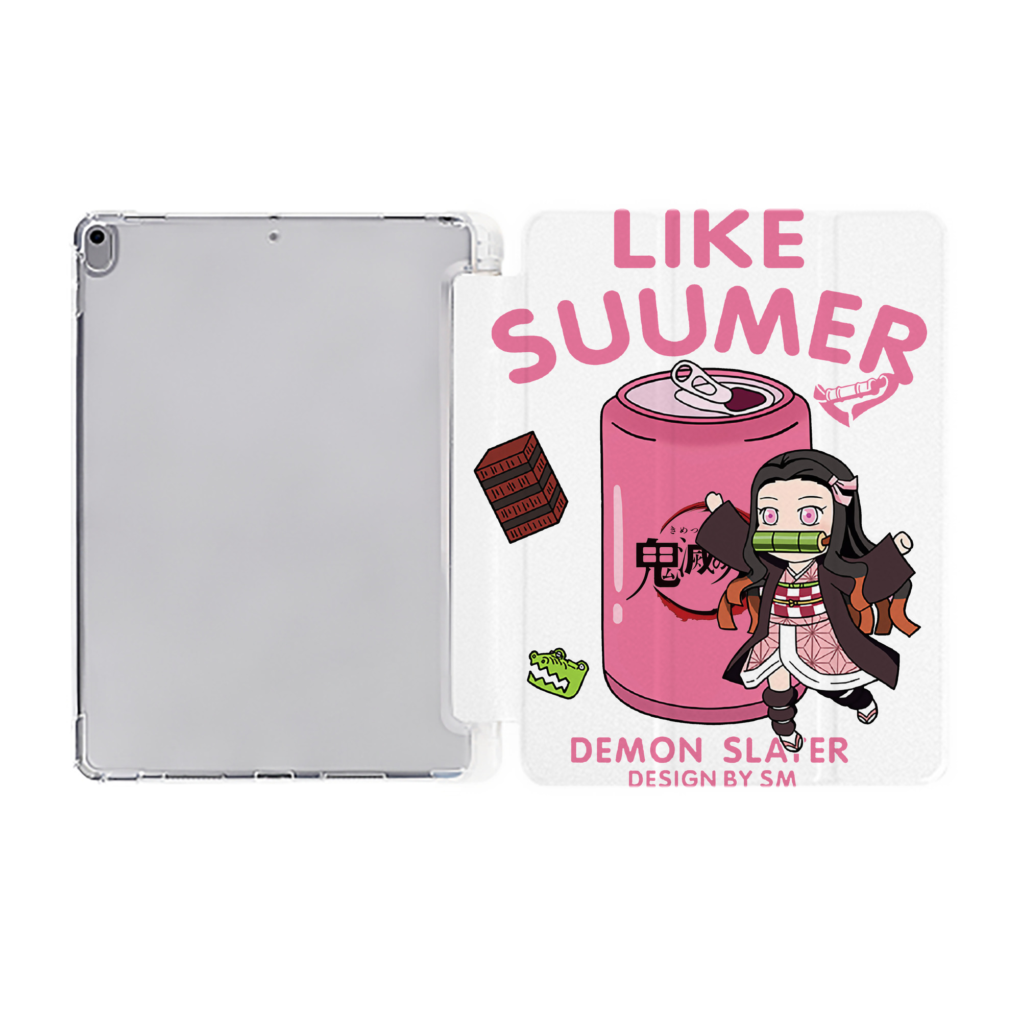 （画像用） 鬼滅の刃（きめつのやいば）竈門 禰󠄀豆子／かまど ねずこ Kamado Nezuko IPad ケース ペン収納付き 三つ折りスタンド PUレザー×シリコン 対応機種9.5/10.5/10.9インチ